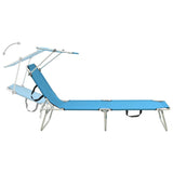 Folding Sun Lounger with Canopy Blue Aluminum