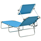 Folding Sun Lounger with Canopy Blue Aluminum