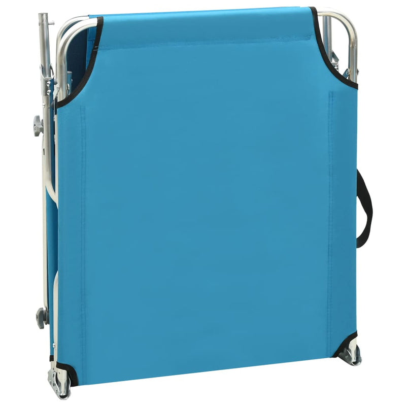 Folding Sun Lounger with Canopy Blue Aluminum