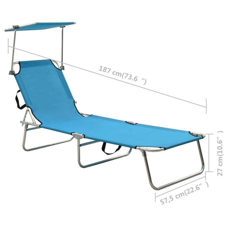 Folding Sun Lounger with Canopy Blue Aluminum