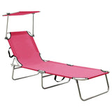 Folding Sun Lounger with Canopy Pink Aluminum