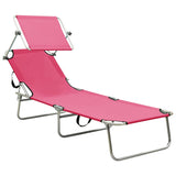 Folding Sun Lounger with Canopy Pink Aluminum