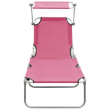 Folding Sun Lounger with Canopy Pink Aluminum