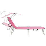 Folding Sun Lounger with Canopy Pink Aluminum