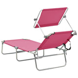 Folding Sun Lounger with Canopy Pink Aluminum