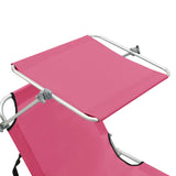 Folding Sun Lounger with Canopy Pink Aluminum