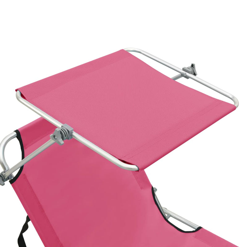 Folding Sun Lounger with Canopy Pink Aluminum