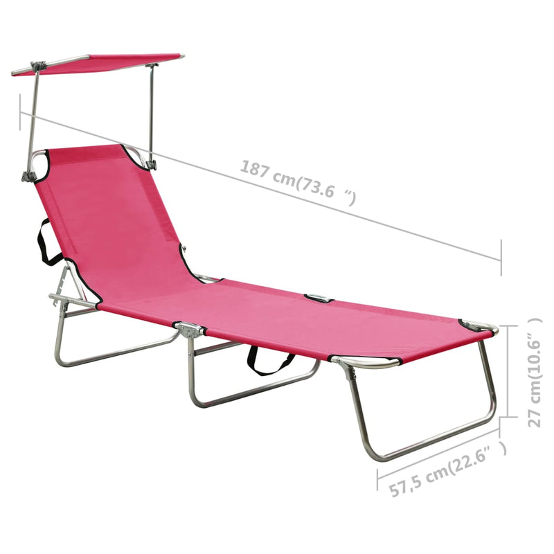 Folding Sun Lounger with Canopy Pink Aluminum