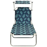 Folding Sun Lounger with Canopy Leaf Print Aluminum