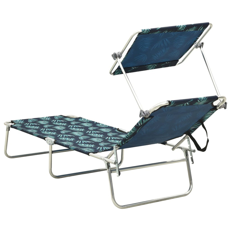 Folding Sun Lounger with Canopy Leaf Print Aluminum