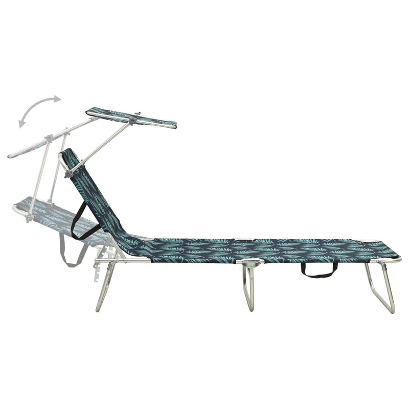 Folding Sun Lounger with Canopy Leaf Print Aluminum