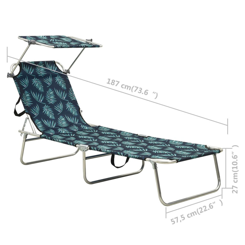 Folding Sun Lounger with Canopy Leaf Print Aluminum