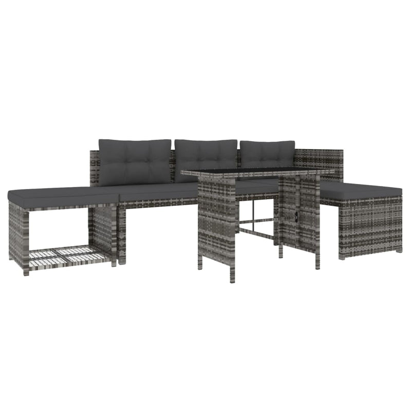 4 Piece Patio Dining Set with Cushions Gray Poly Rattan