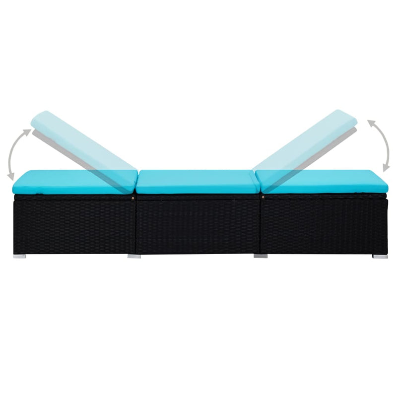 Sun Lounger with Cushion and Tea Table Poly Rattan Blue