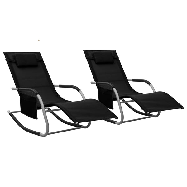 Sun Loungers 2 pcs Textilene Black and Gray