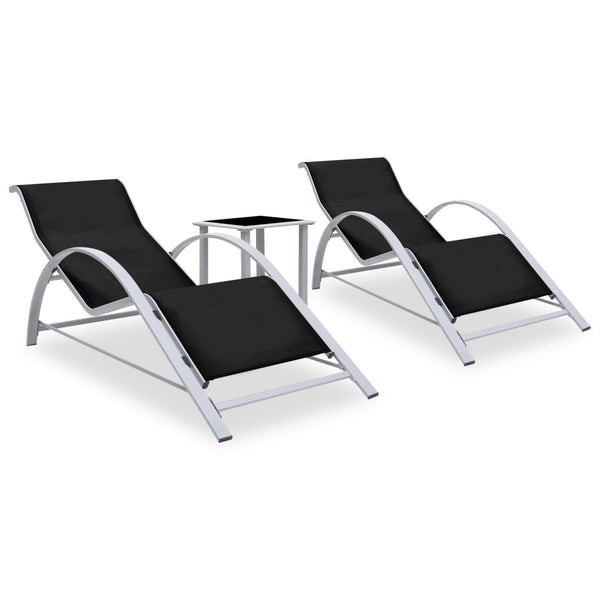 Sun Loungers 2 pcs with Table Aluminum Black