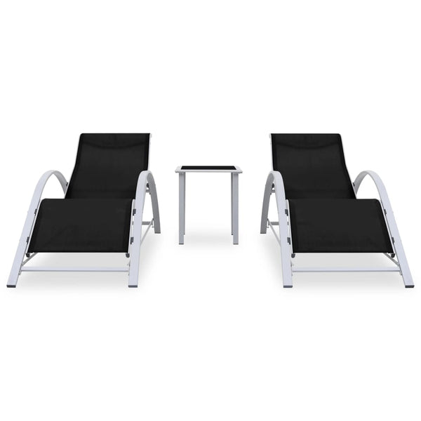 Sun Loungers 2 pcs with Table Aluminum Black