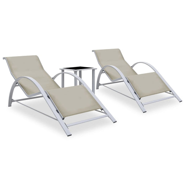 Sun Loungers 2 pcs with Table Aluminum Cream