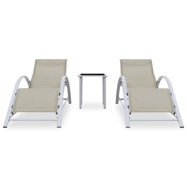 Sun Loungers 2 pcs with Table Aluminum Cream