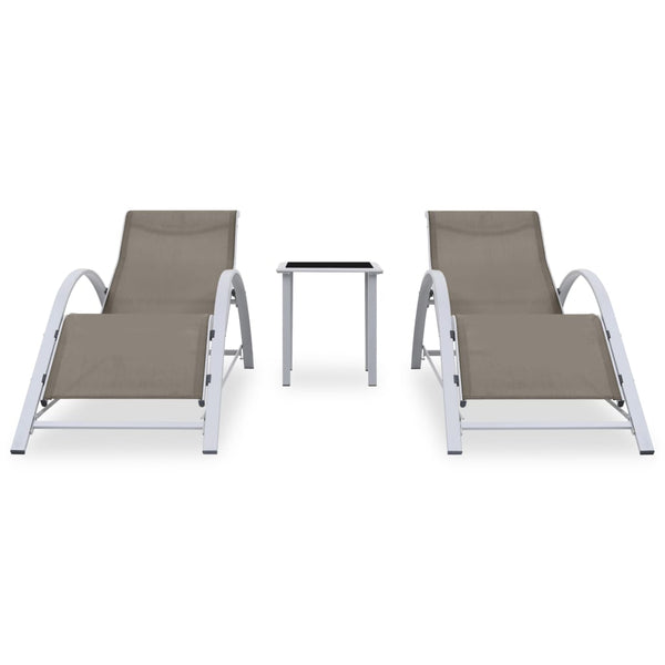 Sun Loungers 2 pcs with Table Aluminum Taupe