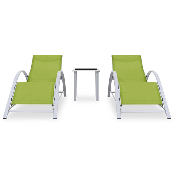 Sun Loungers 2 pcs with Table Aluminum Green