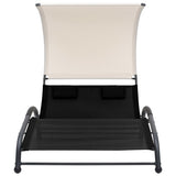 Double Sun Lounger with Canopy Textilene Black