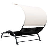 Double Sun Lounger with Canopy Textilene Black