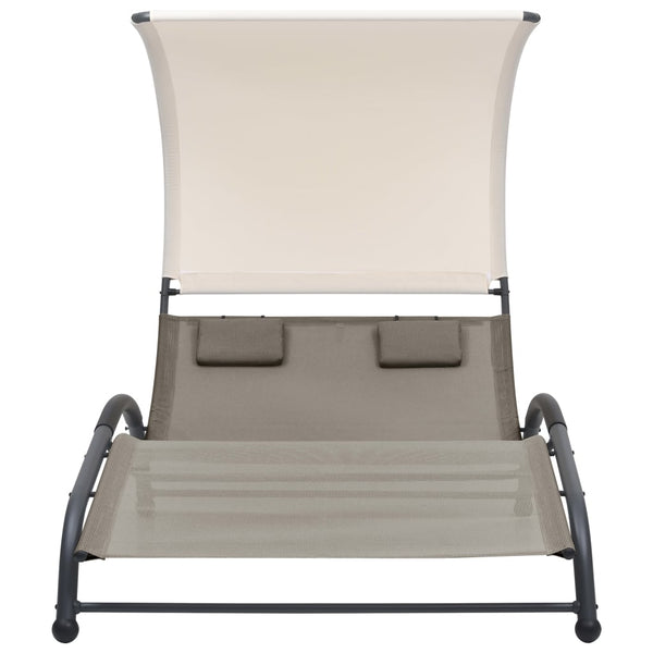 Double Sun Lounger with Canopy Textilene Taupe