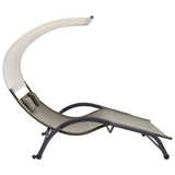 Double Sun Lounger with Canopy Textilene Taupe