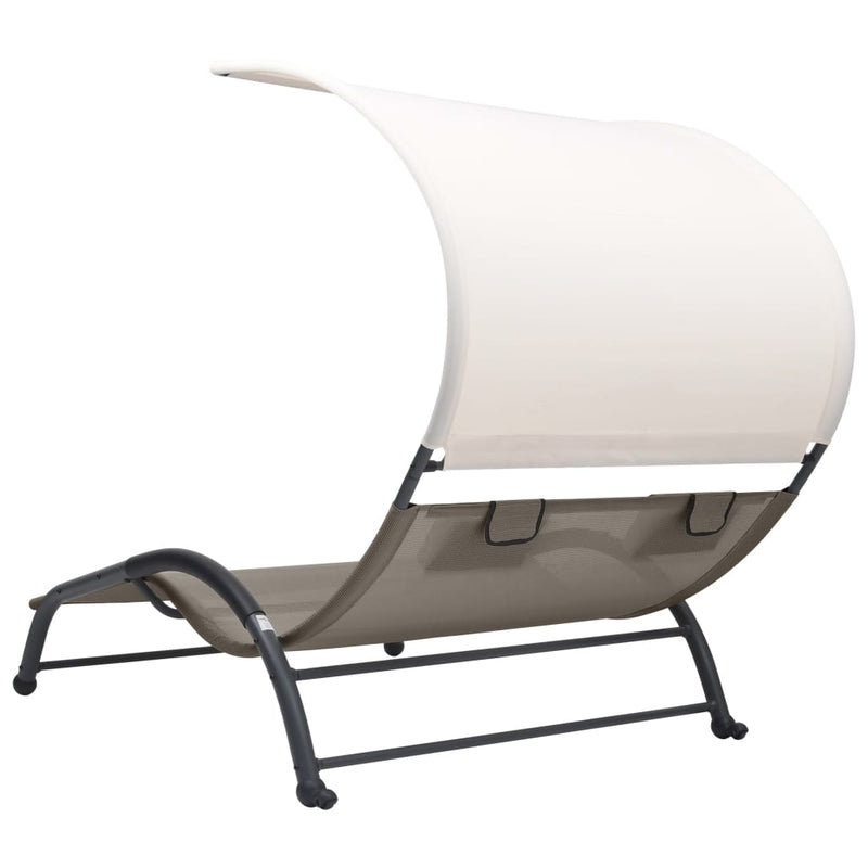 Double Sun Lounger with Canopy Textilene Taupe