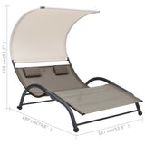 Double Sun Lounger with Canopy Textilene Taupe