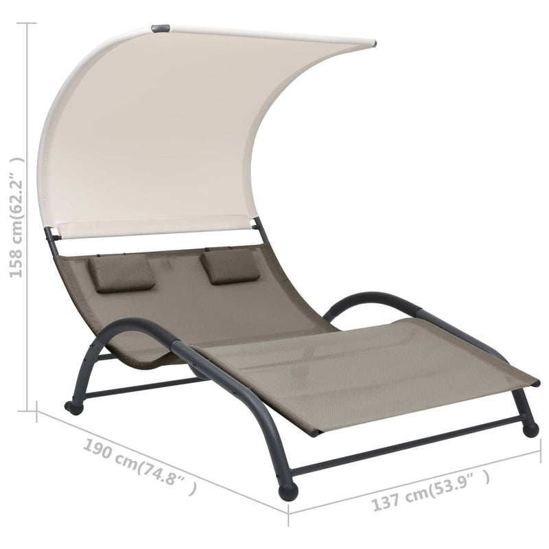 Double Sun Lounger with Canopy Textilene Taupe