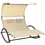 Double Sun Lounger with Canopy Textilene Cream