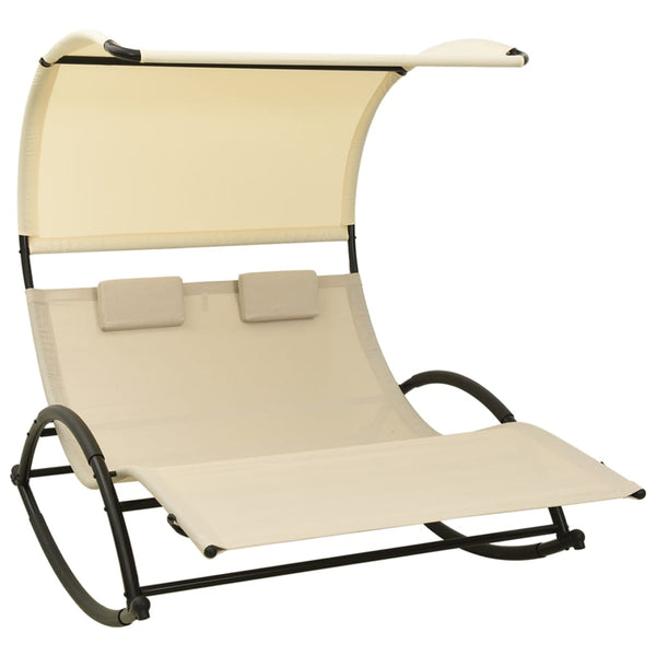 Double Sun Lounger with Canopy Textilene Cream