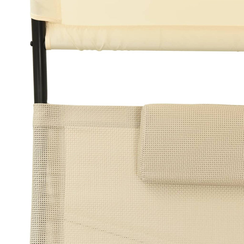 Double Sun Lounger with Canopy Textilene Cream