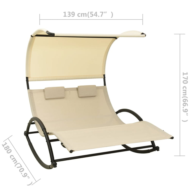 Double Sun Lounger with Canopy Textilene Cream