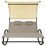 Double Sun Lounger with Canopy Textilene Taupe and Cream