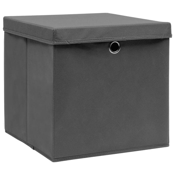 Storage Boxes with Covers 4 pcs 11"x11"x11" Gray