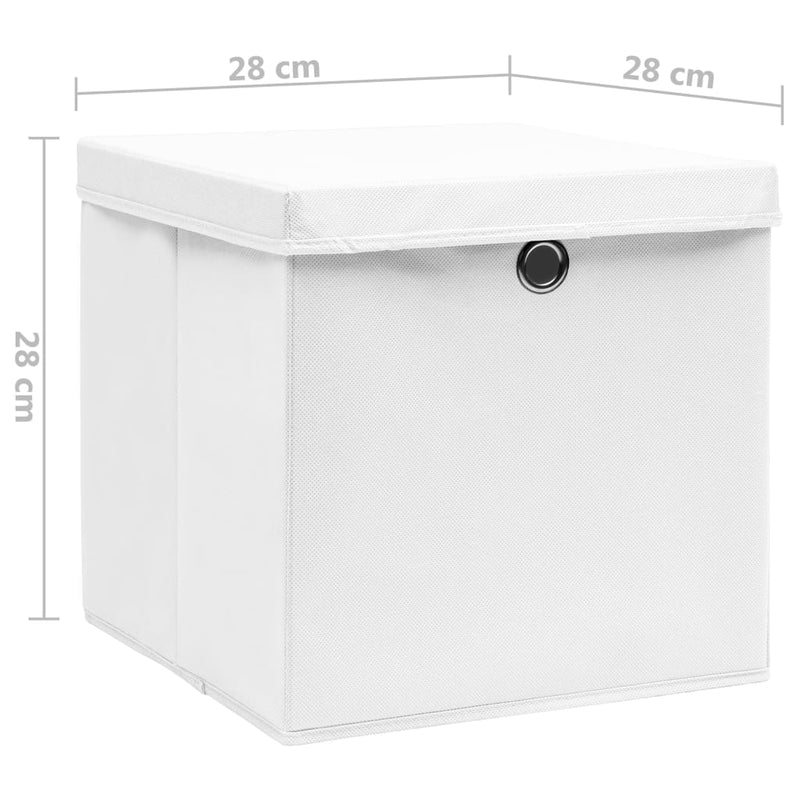 Storage Boxes with Covers 4 pcs 11"x11"x11" White