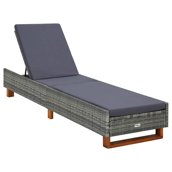 Sunbed with Cushion Poly Rattan Gray