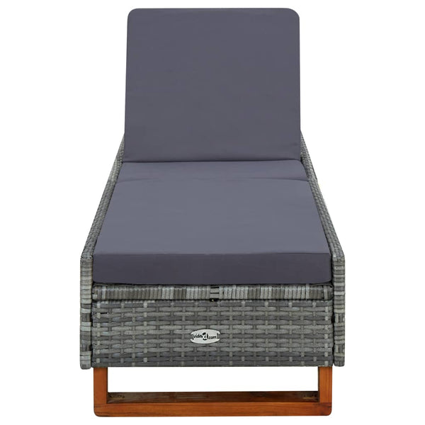 Sunbed with Cushion Poly Rattan Gray