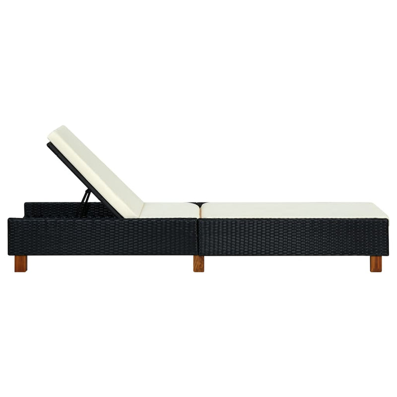 Sunbed with Cushion Poly Rattan Black