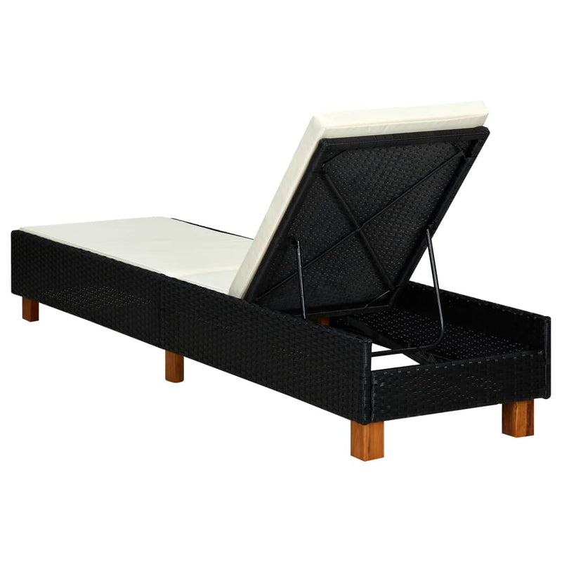 Sunbed with Cushion Poly Rattan Black