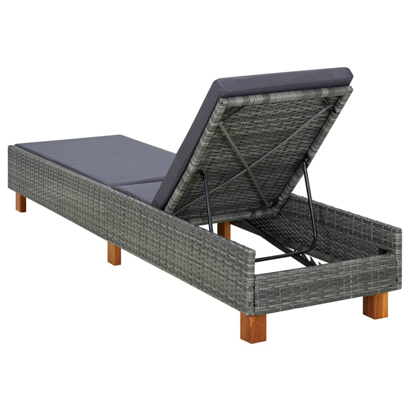 Sunbed with Cushion Poly Rattan Gray