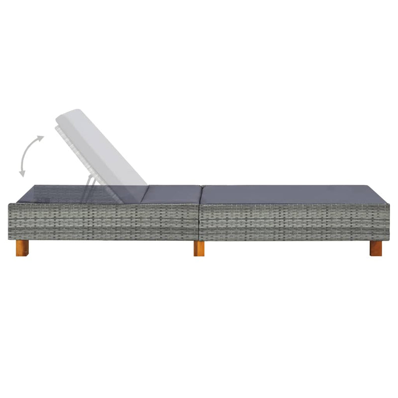 Sunbed with Cushion Poly Rattan Gray