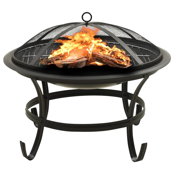 2-in-1 Fire Pit and BBQ with Poker 22"x22"x19.3" Steel