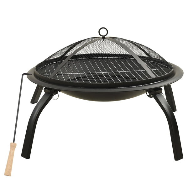 2-in-1 Fire Pit and BBQ with Poker 22"x22"x19.3" Steel