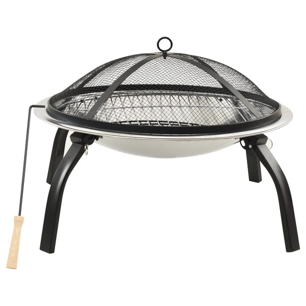 2-in-1 Fire Pit and BBQ with Poker 22"x22"x19.3" Stainless Steel