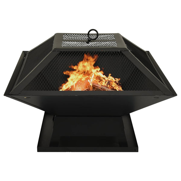 2-in-1 Fire Pit and BBQ with Poker 18.3"x18.3"x14.6" Steel