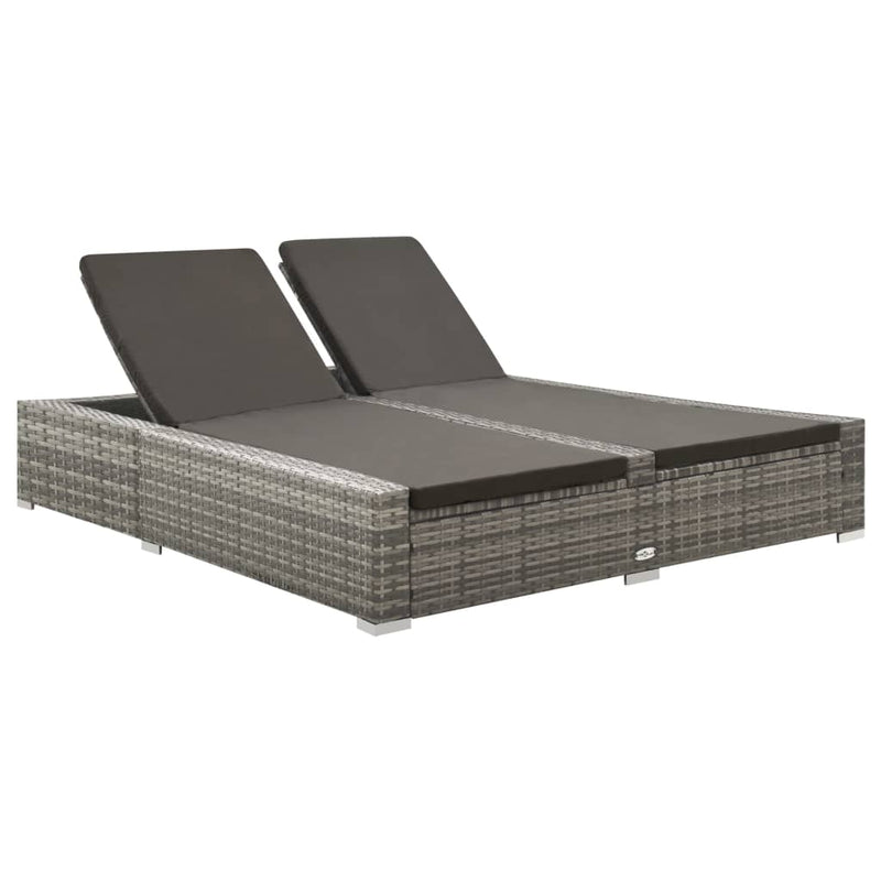 Double Sun Lounger Poly Rattan Gray